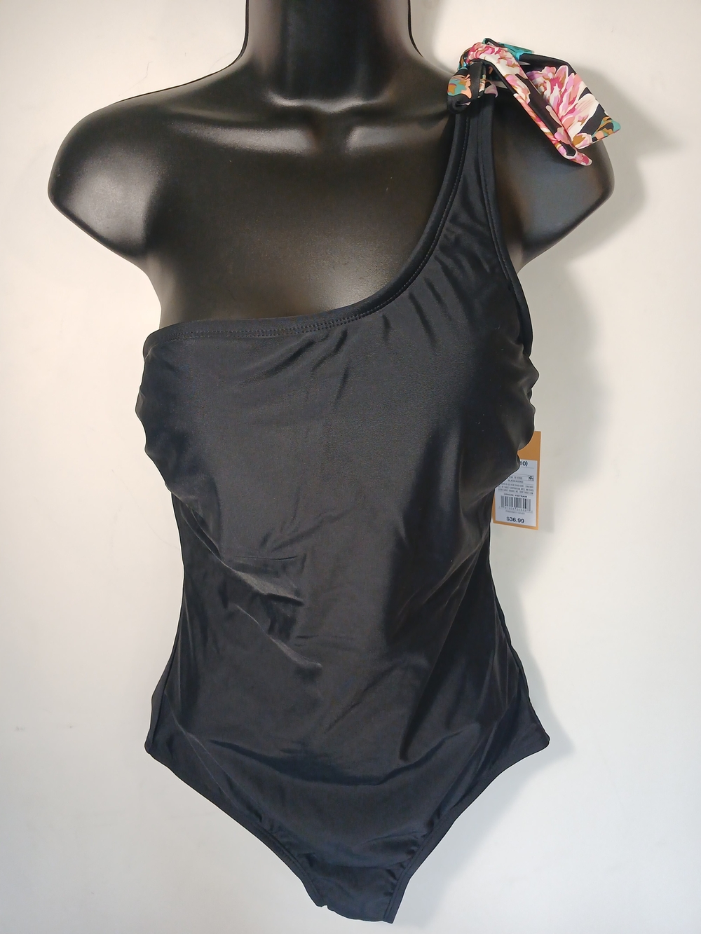 Target Black One-Shoulder Swimsuit with Floral Tie